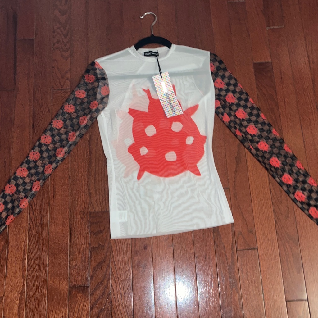 White And Red Graphic Long Sleeve Top